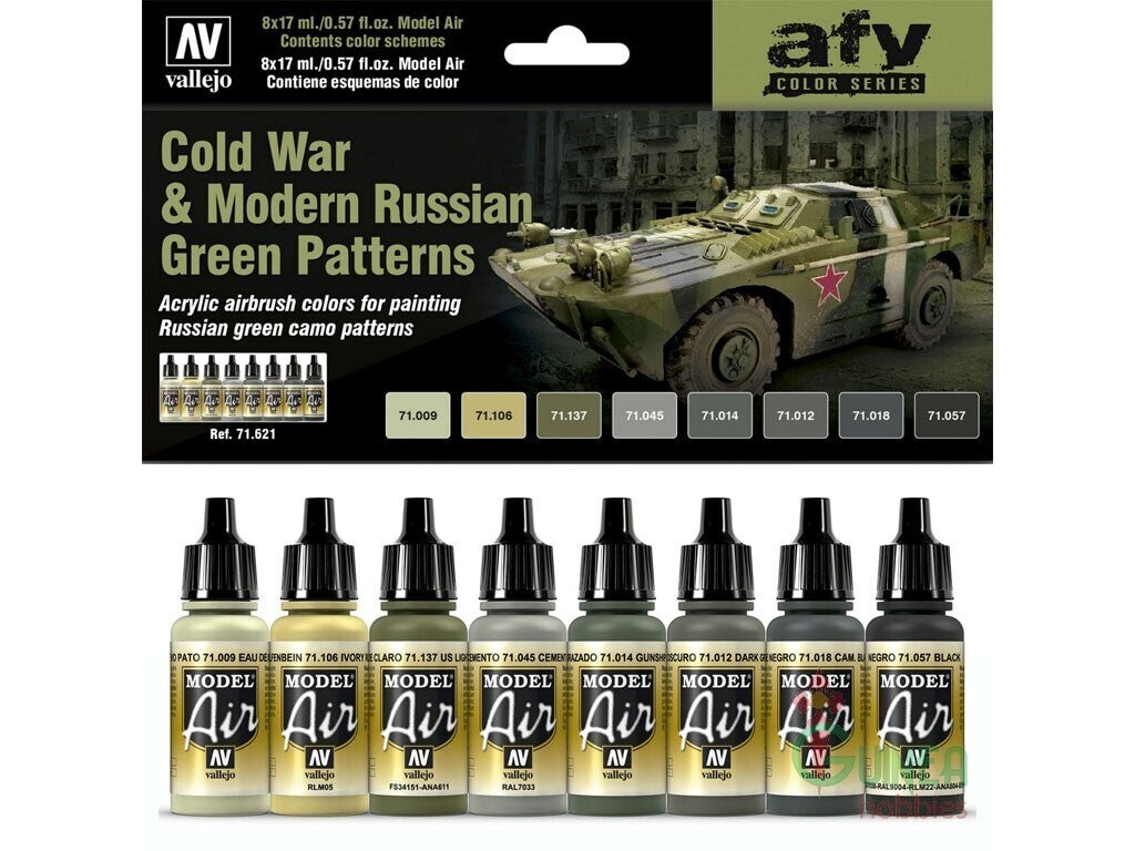 Vallejo AV71621 Model Air Cold War & Modern Russian Green Patterns 8 Colour Set (8938330357997)