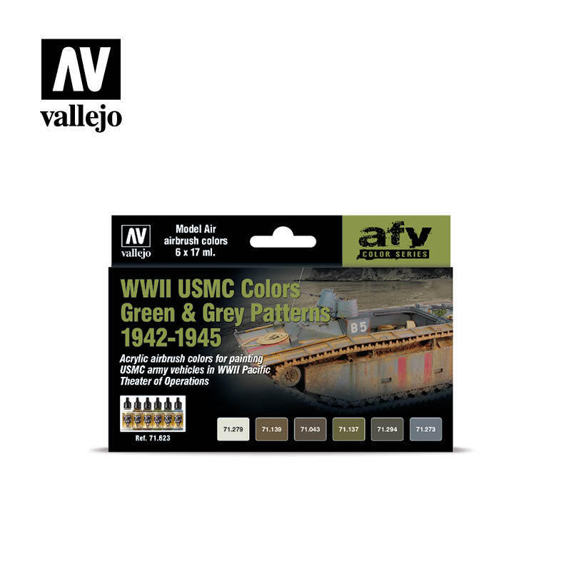 Vallejo AV71623 Model Air Wwii Usmc Colors Green & Grey Patterns 1942-1945 6 Colour Set (8938330489069)