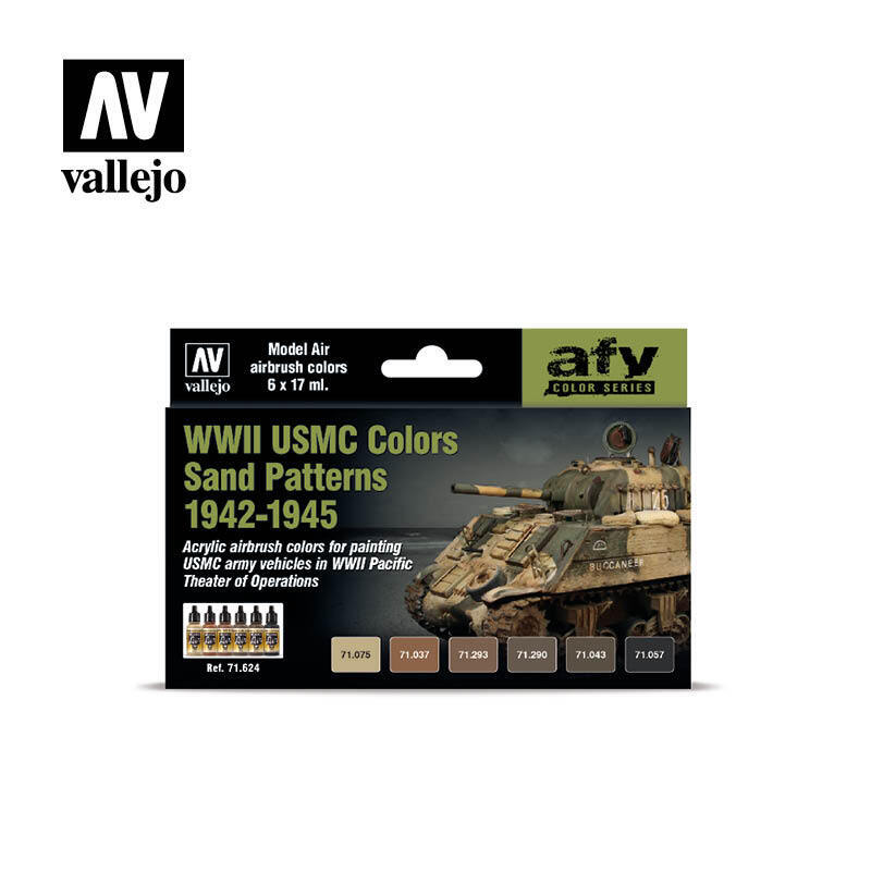 Vallejo AV71624 Model Air Wwii Usmc Colors Sand Patterns 1942-1945 6 Colour Set (8938330521837)