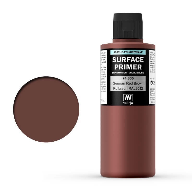 Vallejo AV74605 Surface Primer German Red Brown Ral8012 200ml (8938362306797)