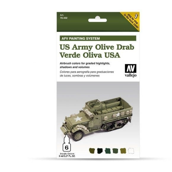 Vallejo AV78402 Model Air Afv Us Olive Drab Wwii 6 Colour Set (8938371612909)