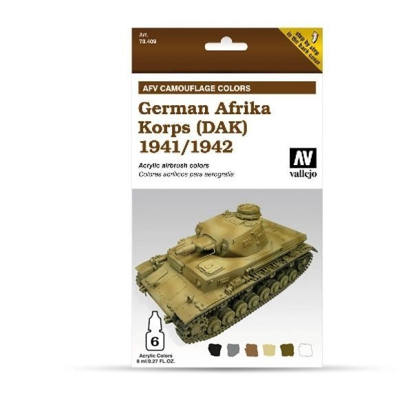 Vallejo AV78409 Model Air Afv German Afrika Korps 1941/42 (Dak)  6 Colour Set (8938371743981)