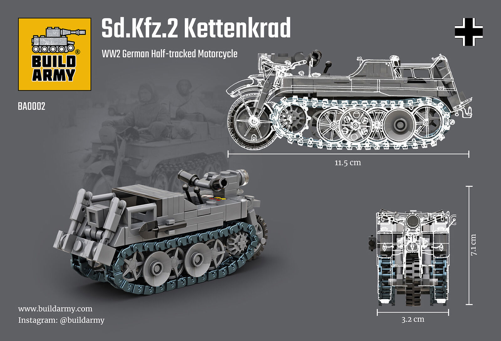 Build Army BA0002 Kettenkrad Tracked Motorcycle