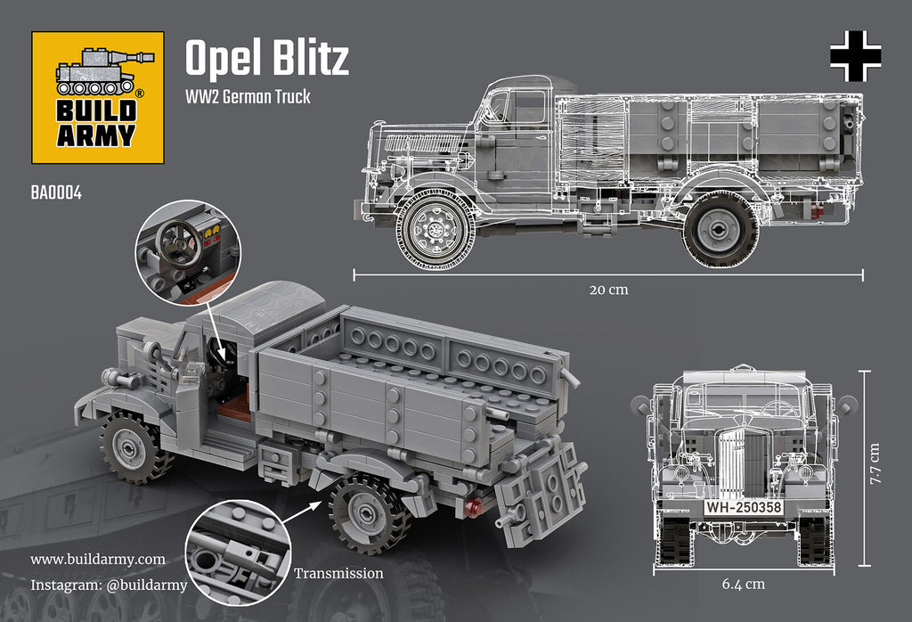 Build Army BA0004 Opel Blitz WWII German Truck Model Brick Kit