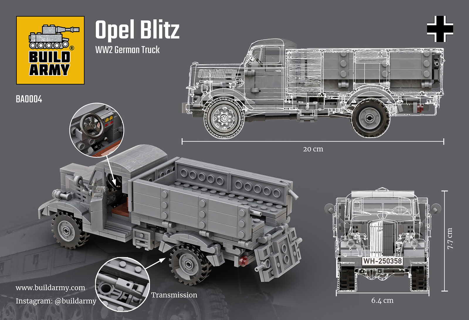 Build Army BA0004 Opel Blitz WWII German Truck Model Brick Kit