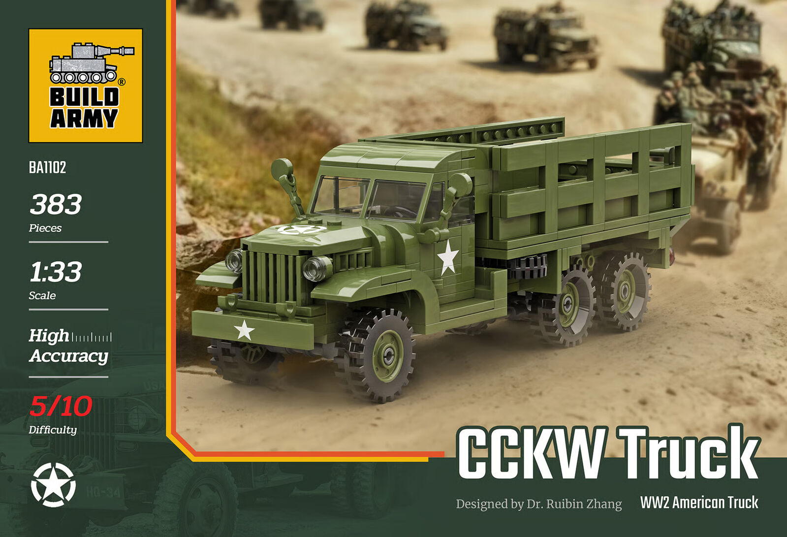 Build Army BA1102 CCKW 2 1/2-Ton 6x6 WWII American Truck Model Brick Kit