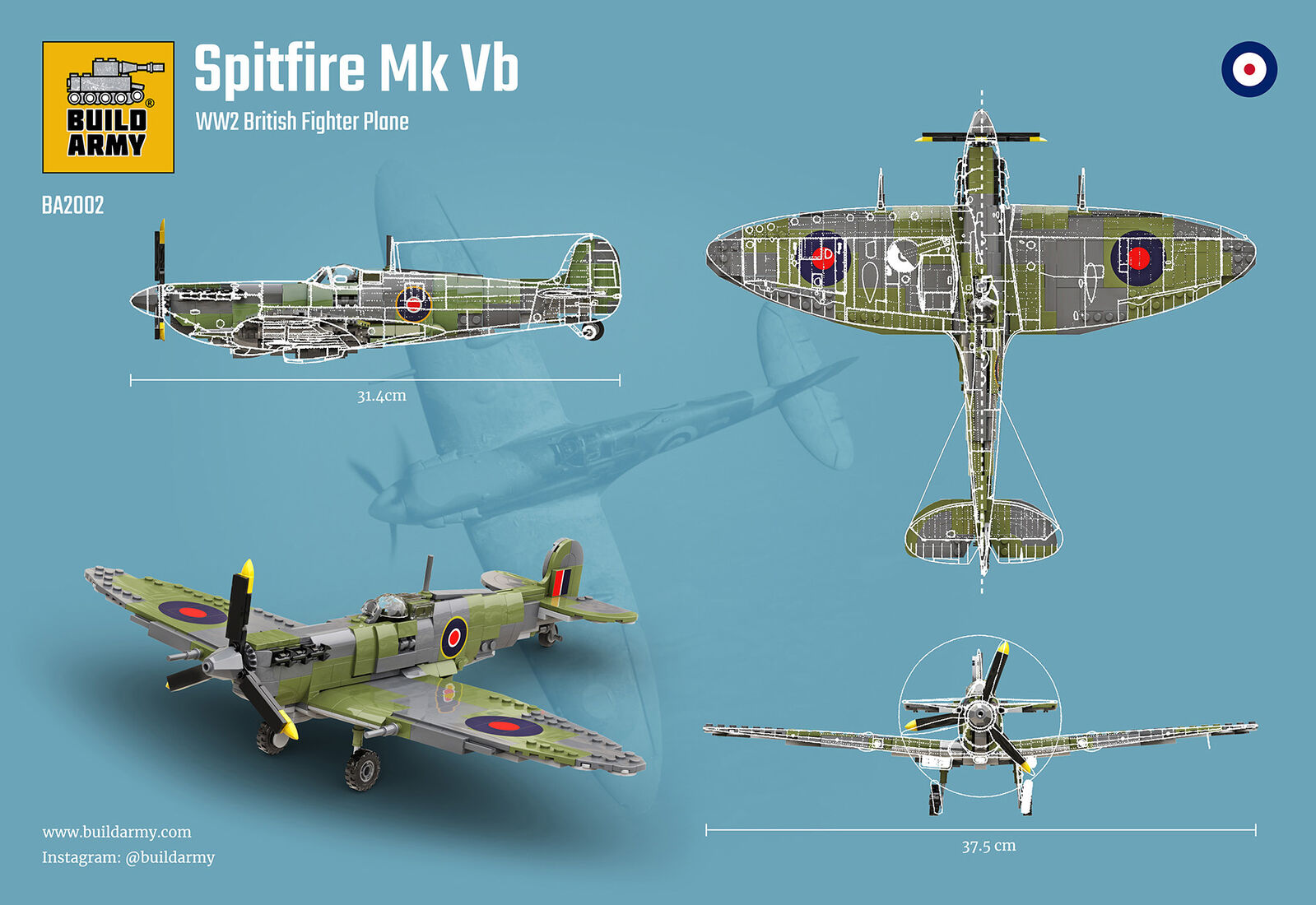 Build Army BA2002 Supermarine Spitfire Mk.Vb Model Brick Kit