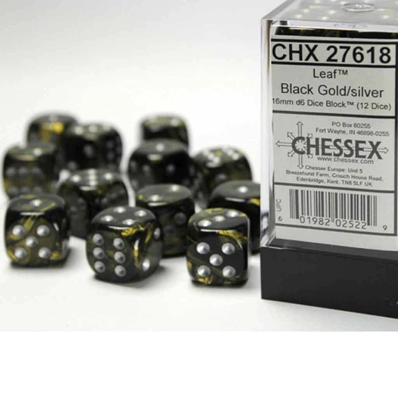 Chessex Signature 16mm d6 (12 Dice) Leaf Black G
