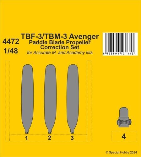 CMK 4472 1/48 TBF-3/TBM-3 Avenger Paddle Blade Propeller Correction Set for Accurate/Academy kits - Hobby City NZ