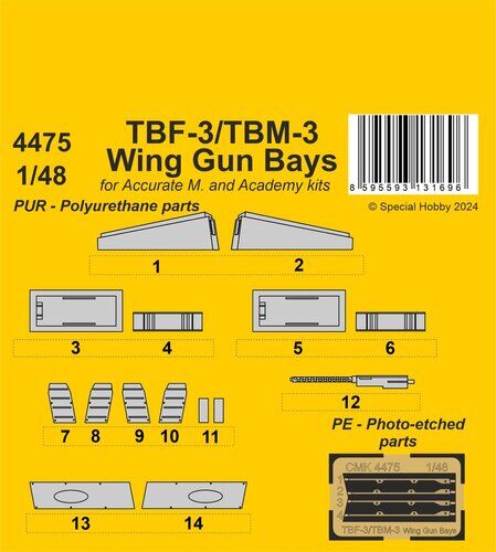 CMK 4475 1/48 TBF-3/TBM-3 Wing Gun Bays / for Accurate/Academy kits - Hobby City NZ