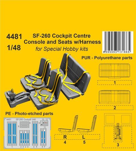 CMK 4481 1/48 SF-260 Cockpit Centre Console and Seats w/Harness / for SH kits - Hobby City NZ