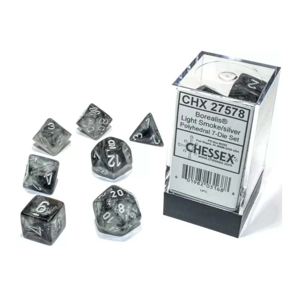 Chessex Borealis smoke/silver luminary poly set