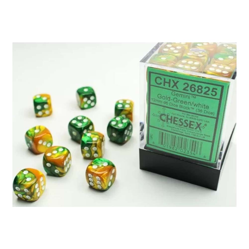 Chessex Gemini 12mm d6 (36 Dice) Gold-Green/white