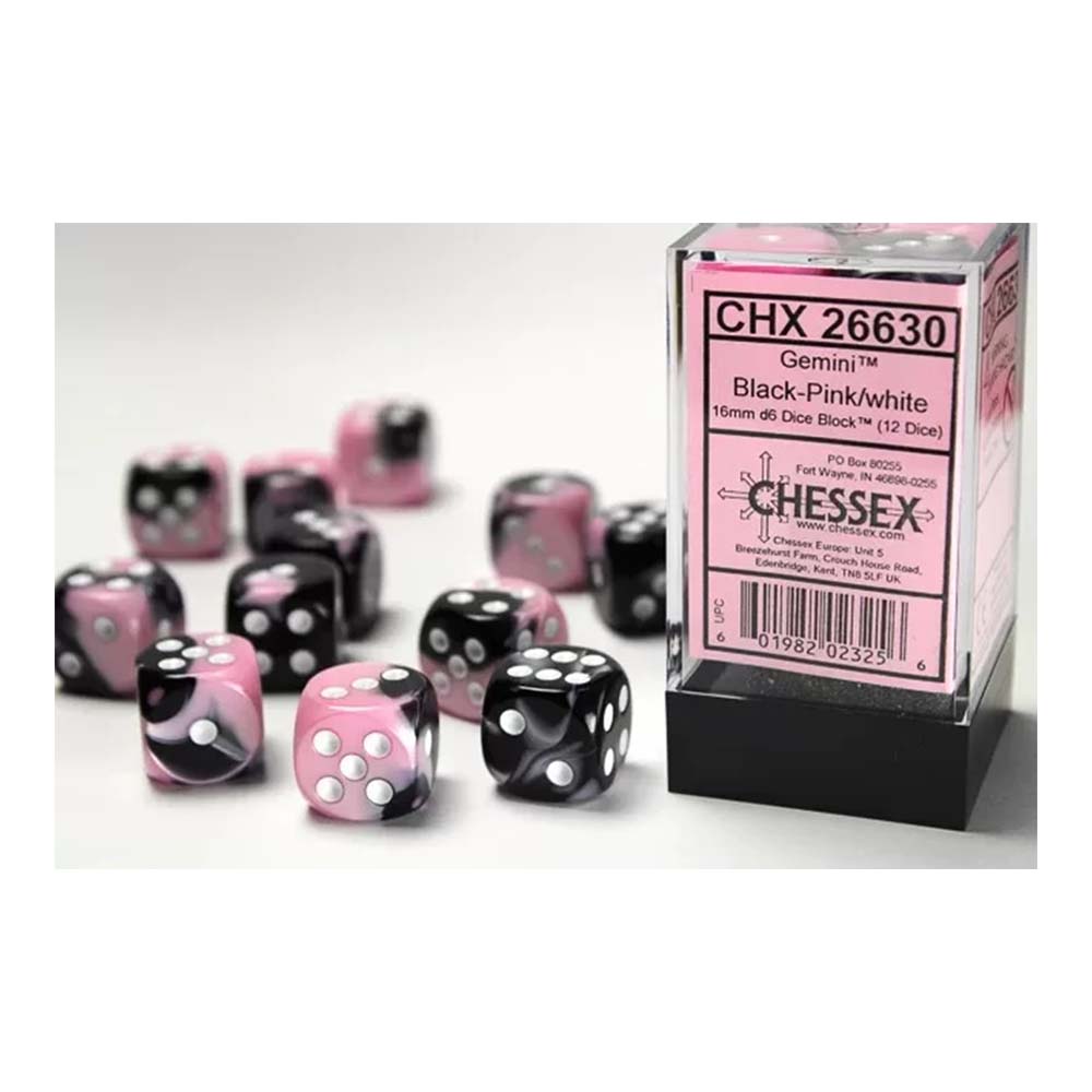 Chessex Chessex-Gemini 12mm d6(36 Dice) Black-Pink/White