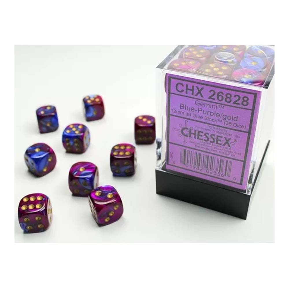 Chessex Chessex-Gemini 12mm d6(36 Dice) Blue-Purple/Gold