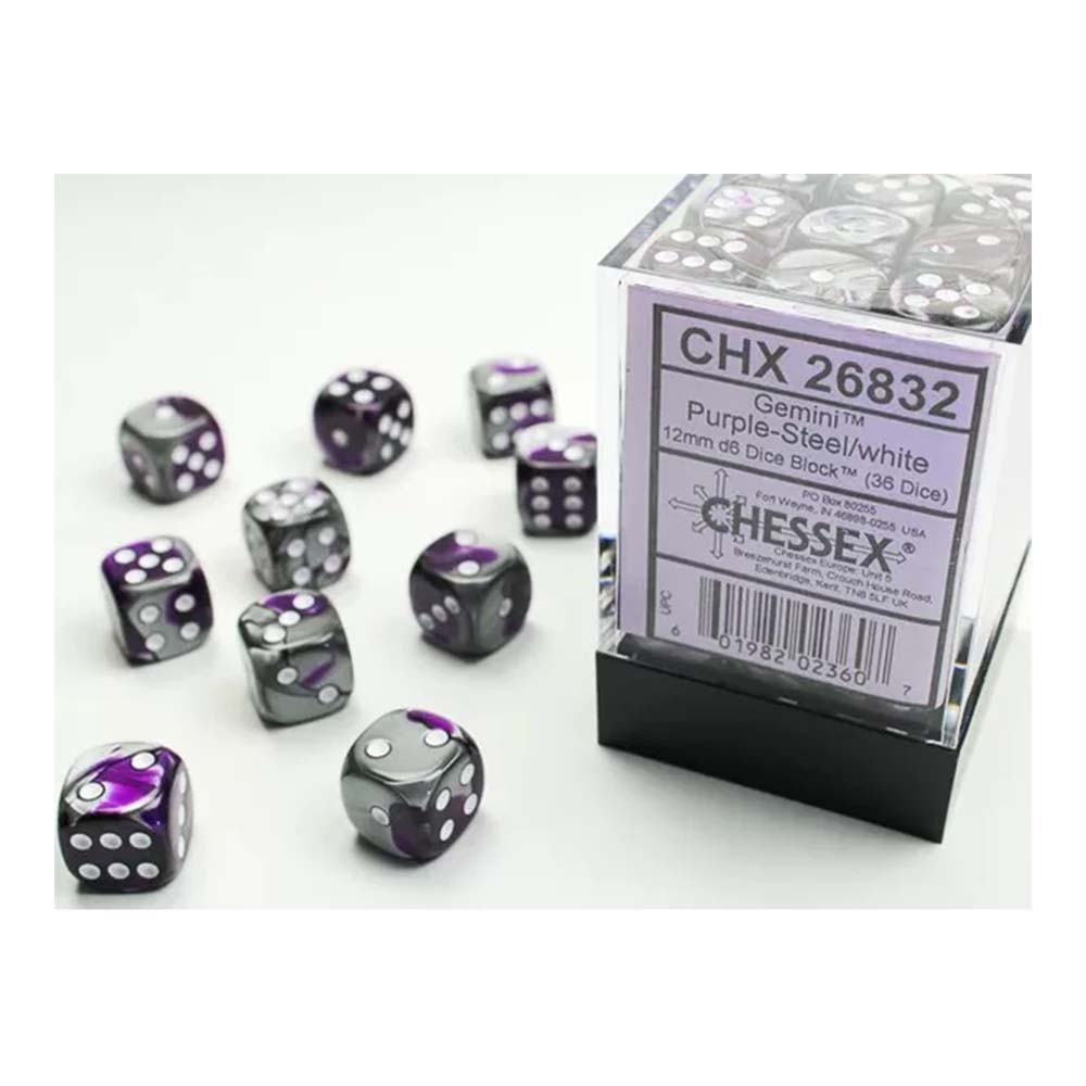Chessex Chessex-Gemini 12mm d6(36 Dice) Purple-Steel/White