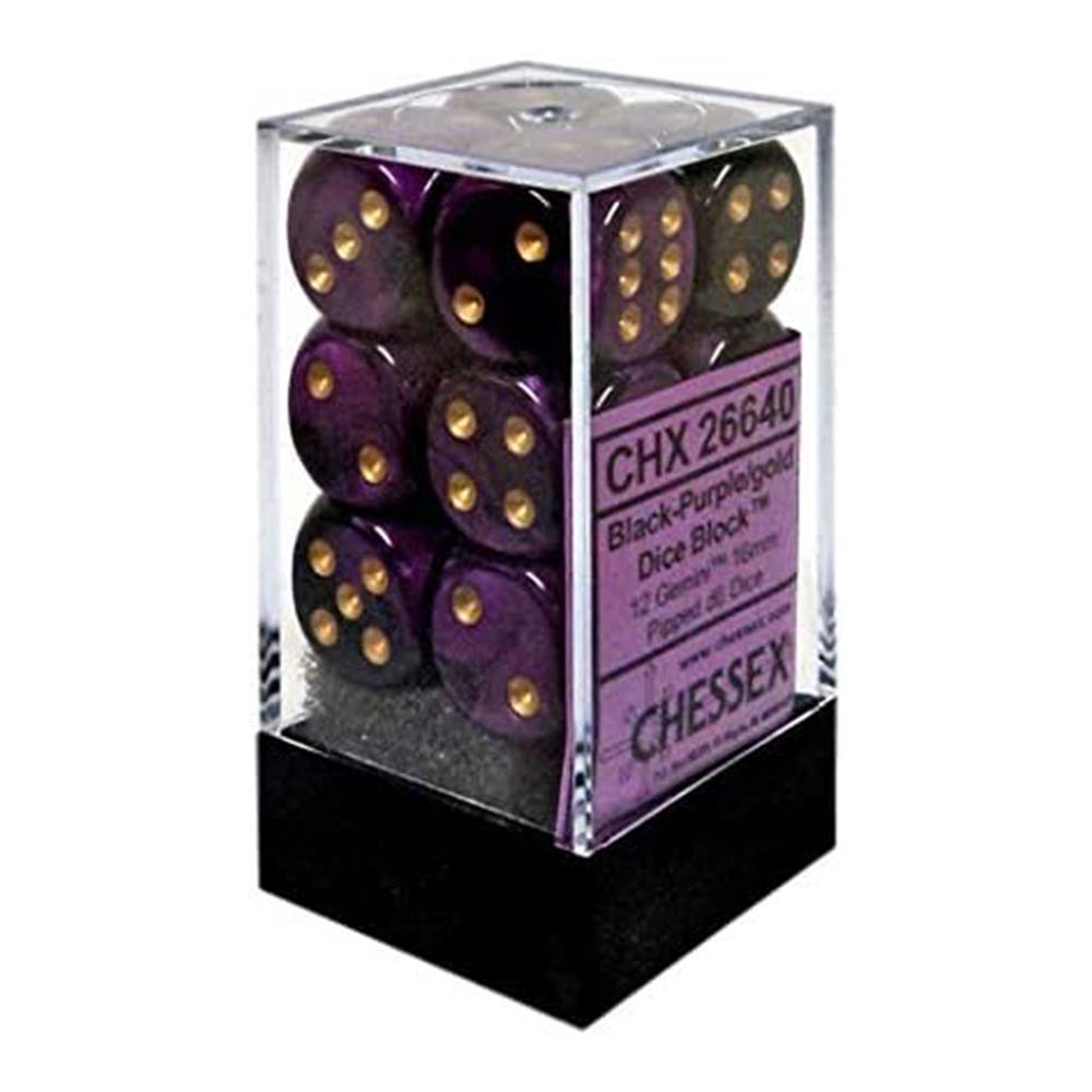 Chessex Gemini 16mm d6 (12 dice) Black-Purple/gold