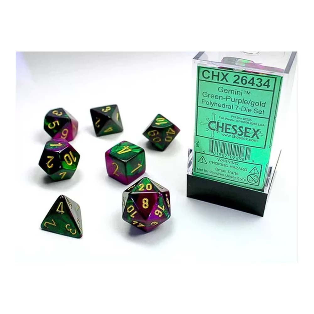 Chessex Gemini Black-Green w/Gold Classic Polyhe