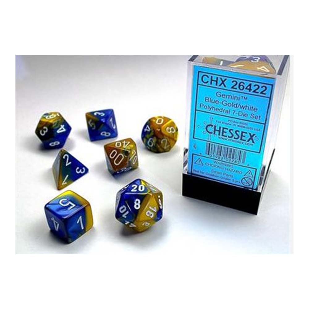 Chessex Gemini Blue-Gold w/white Classic Polyhed