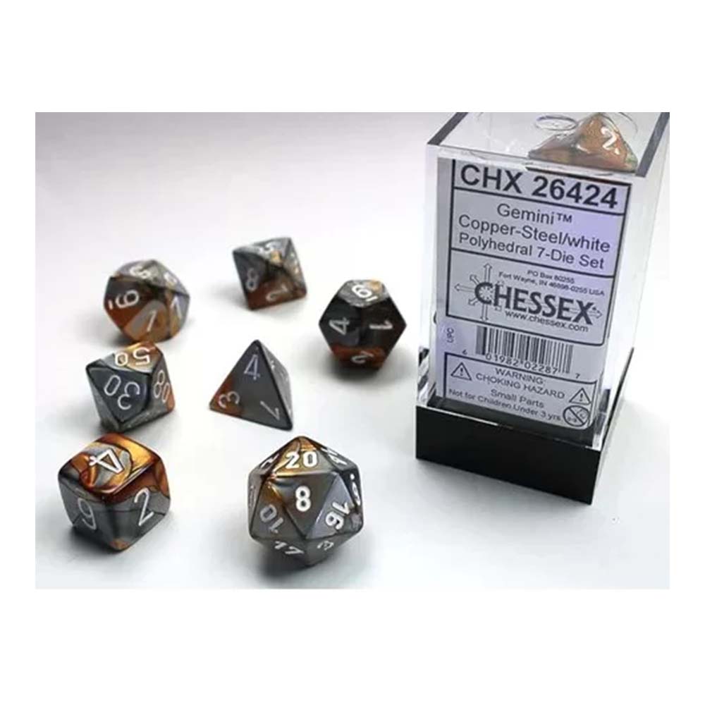 Chessex Gemini Copper-Steel w/white Classic Poly