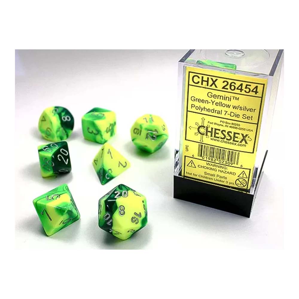 Chessex Gemini Green-Yellow w/Silver Classic Pol