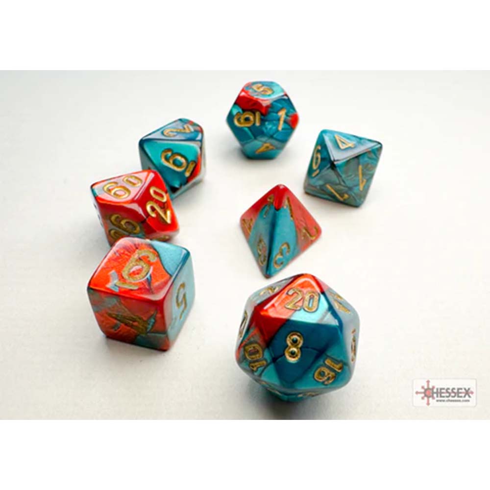 Chessex Gemini Mini-hedral Red-Teal/gold 7-Die Set