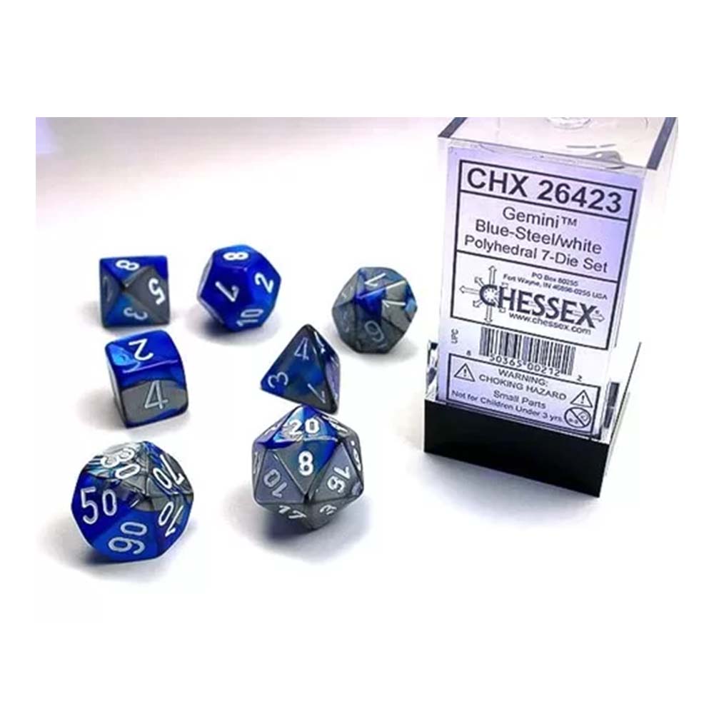 Chessex Gemini Polyhedral Blue-Steel/White 7-Die