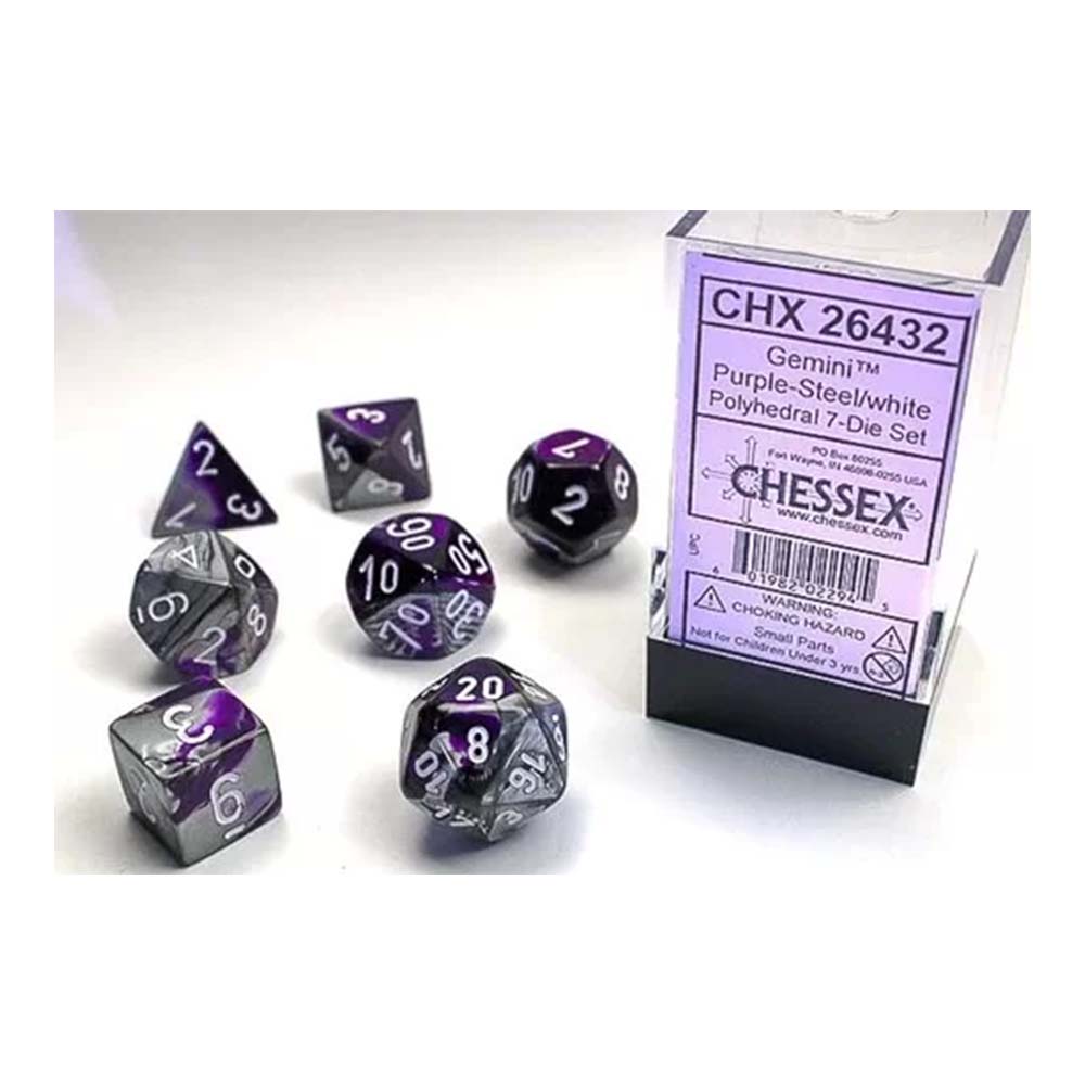 Chessex Gemini Purple-Steel w/white Classic Poly