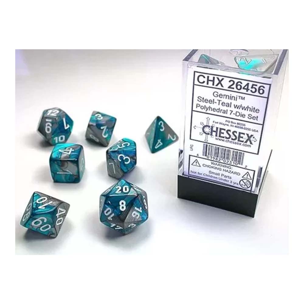 Chessex Gemini Steel-Teal w/White Classic Polyhe
