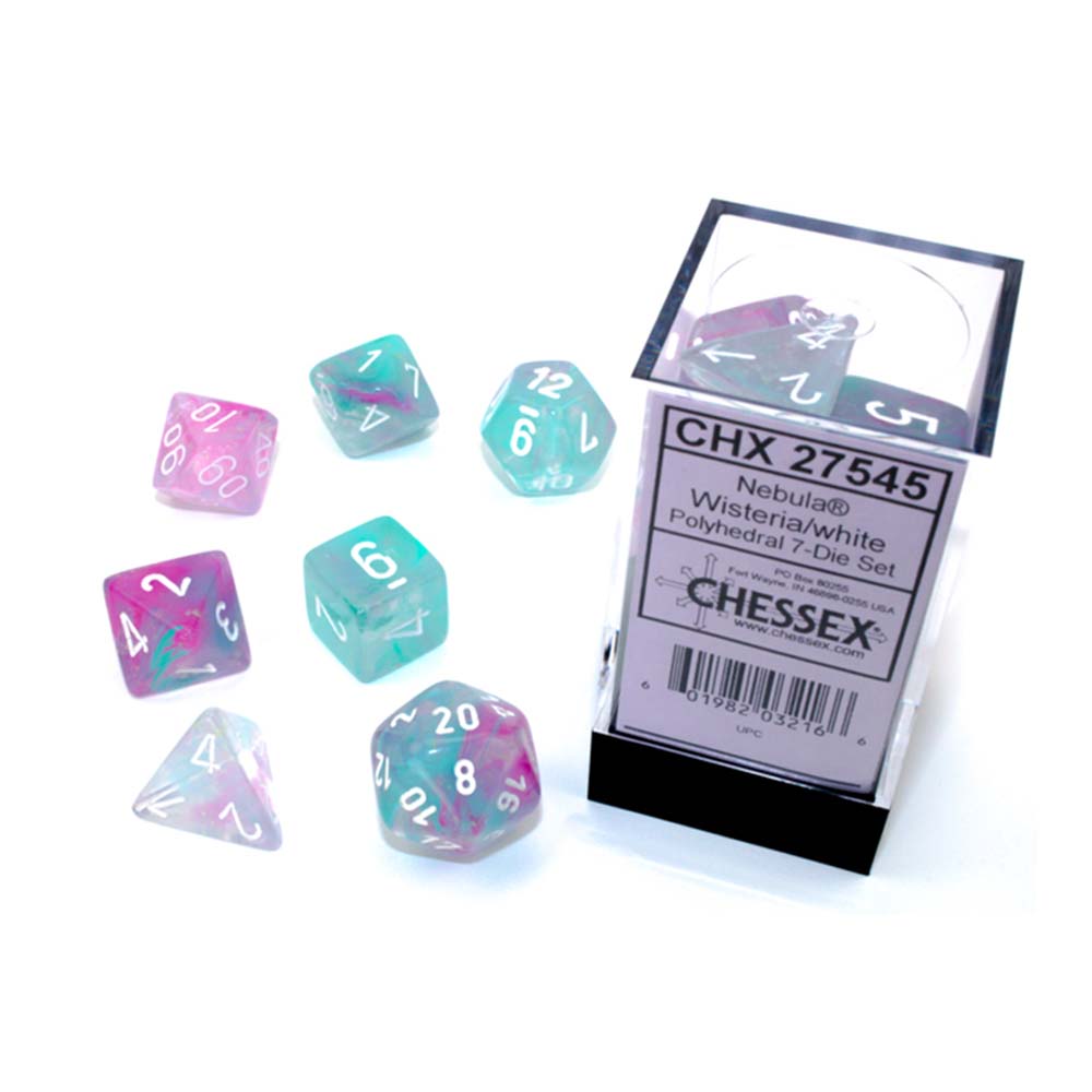 Chessex Nebula Wisteria/white Luminary dice set