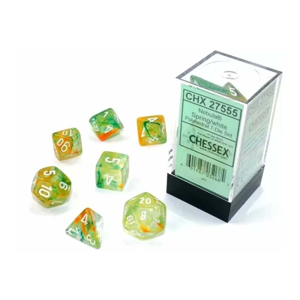 Chessex Nebula spring/white Luminary dice set