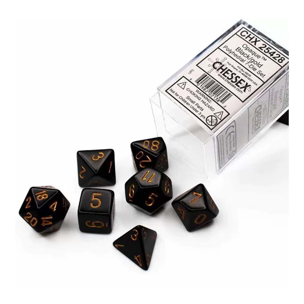 Chessex Opaque Polyhedral Black/Gold 7-Die Set