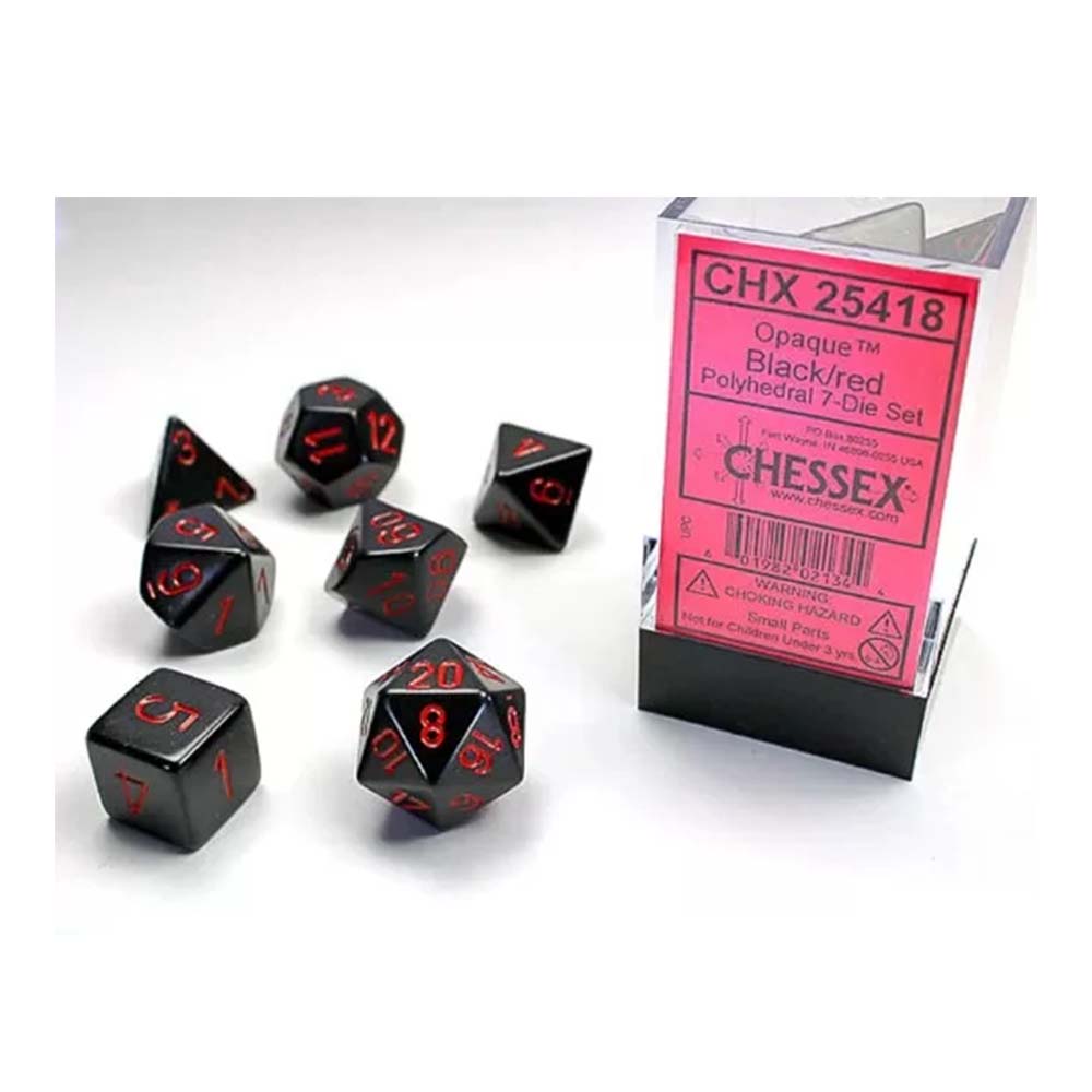 Chessex Opaque Polyhedral Black/red 7-Die Set