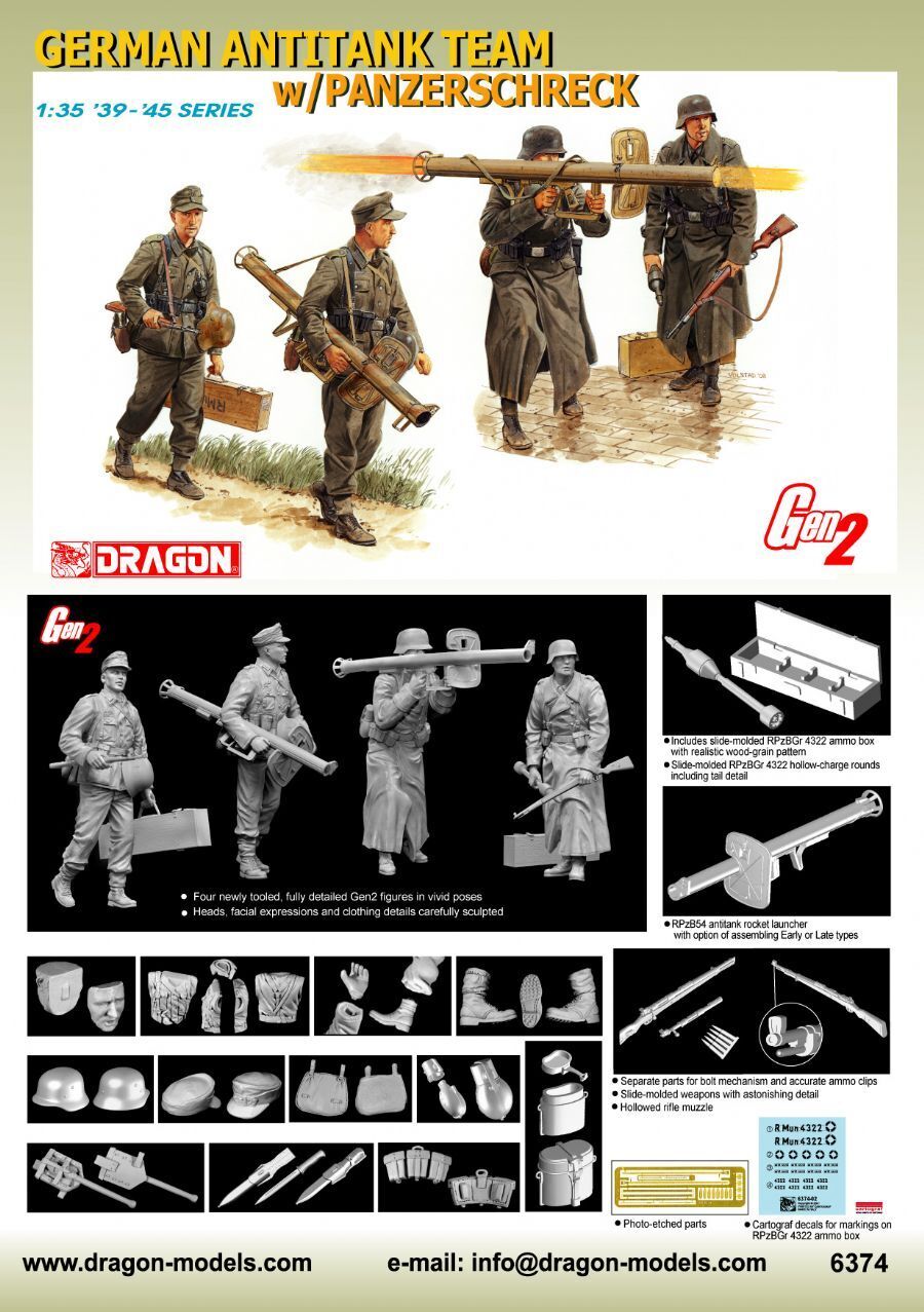 Dragon Model 6374 1/35 German Antitank Team w/Panzerschreck - Hobby City NZ