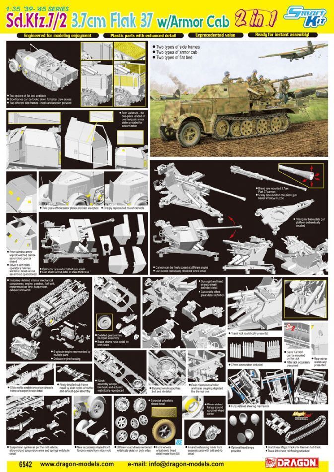 Dragon Model 6542 1/35 Sd.Kfz.7/2 3.7cm Flak 37 w/Armor Cab (8964868931821)