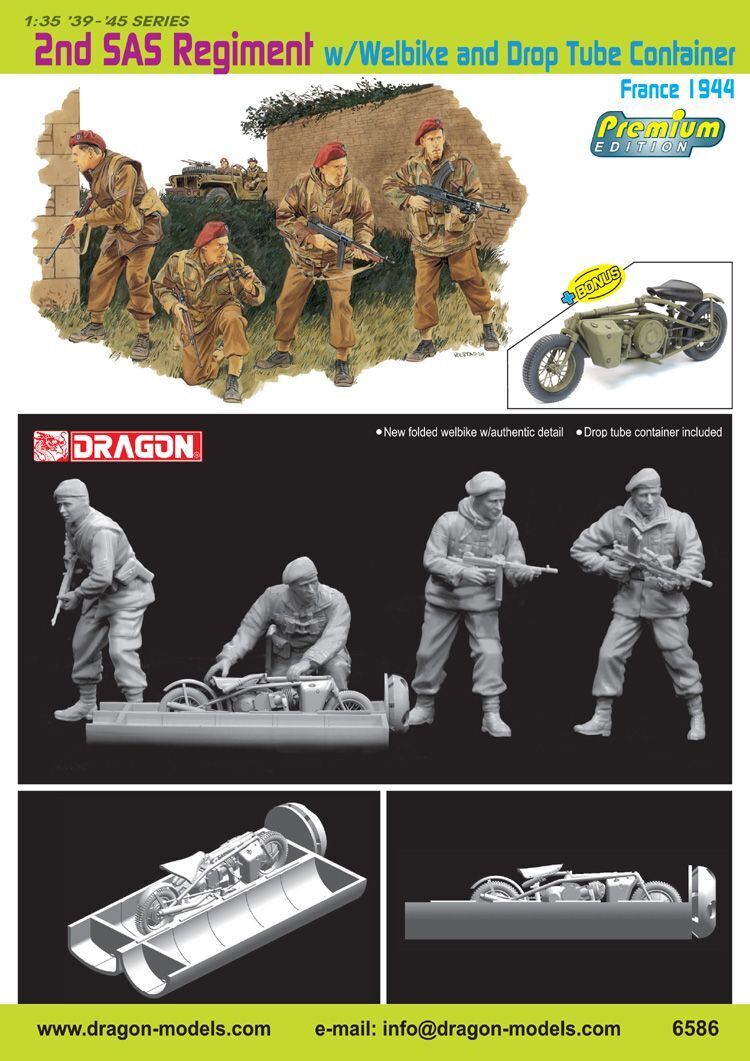 Dragon Model 6586 1/35 2nd SAS Regiment w/Welbike and Drop Tube Container (France 1944) - Hobby City NZ (8964869390573)