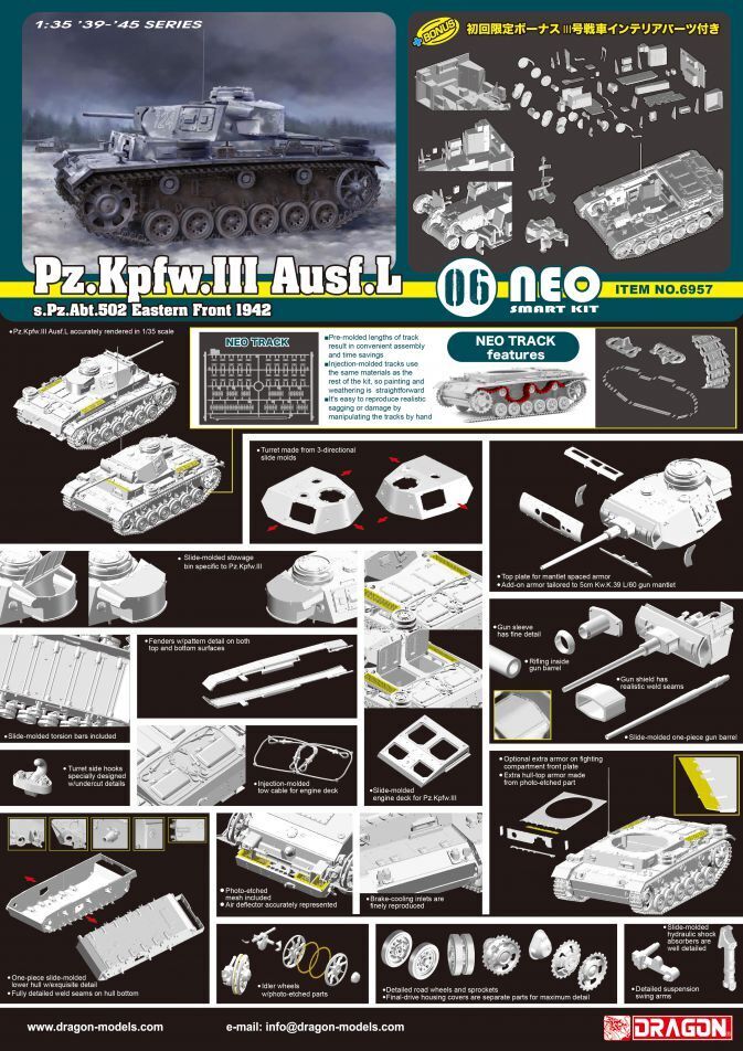 Dragon Model 6957 1/35 Pz.Kpfw.III Ausf.L s.Pz.Abt.502 Leningrad 1942/43 - Hobby City NZ (8964874043629)