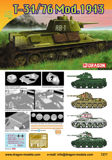 Dragon Model 7277 1/72 T-34/76 Mod. 1943 (8964876337389)