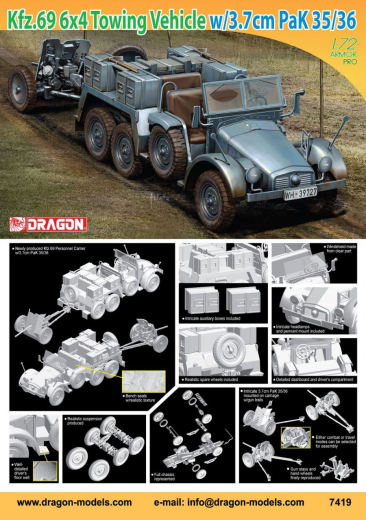 Dragon Model 7419 1/72 Kfz.69 6x4 TOWING VEHICLE & 3.7cm PaK 35/36 (8964877320429)