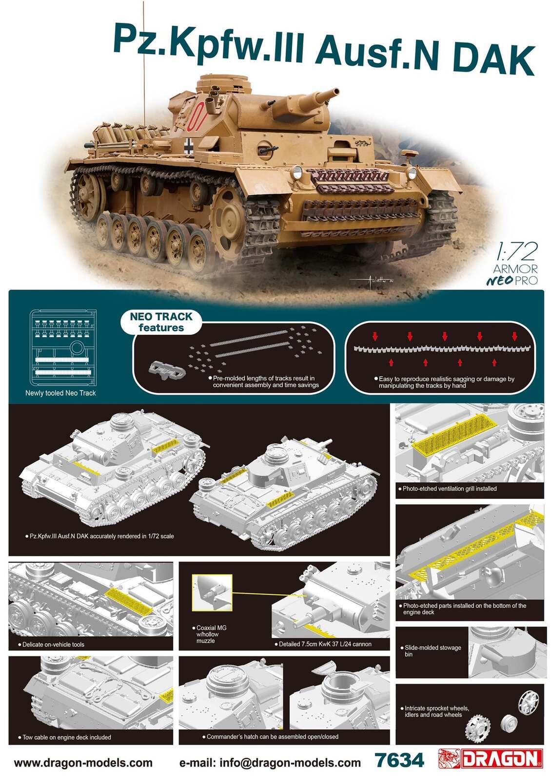 Dragon Model 7634 1/72 Pz.Kpfw.III Ausf.N DAK (8964878205165)