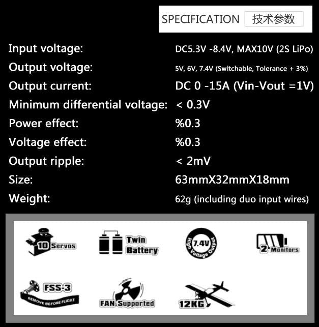 Dual Sky DSA-46746 VR Pro Duo 10A Linear Voltage Regulator with Dual 2S LiPo Battery Input