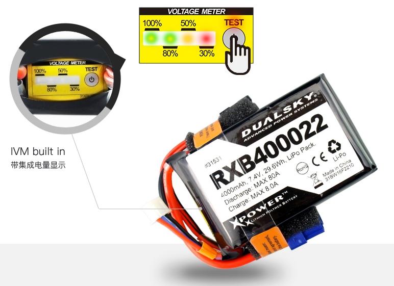 Dual Sky DSB-31531 4000mAh 2S 7.4V 20C LiPo Receiver Battery with Servo and XT60 Connector