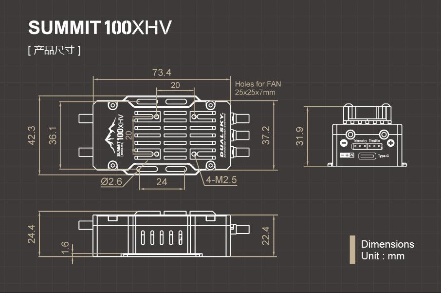 Dual Sky DSE-42280 Summit 100XHV 100Amp 5-14S Brushless Aircraft ESC