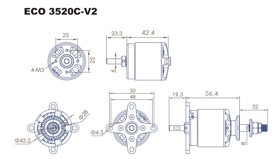 Dual Sky DSM-51670 ECO V2 3520C 820KV Brushless Outrunner Motor