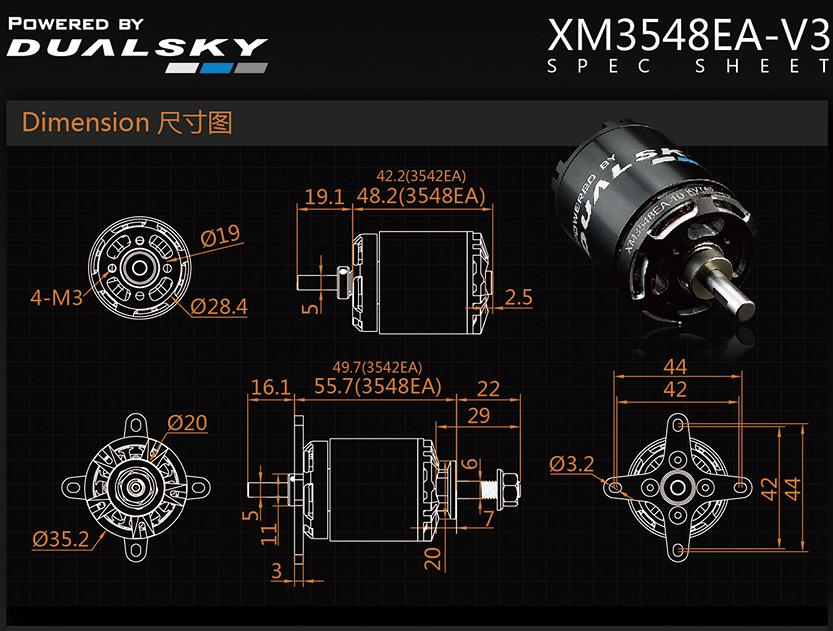 Dual Sky DSM-51859 XM3548EA-10 V3 740KV 800W Brushless Outrunner Motor