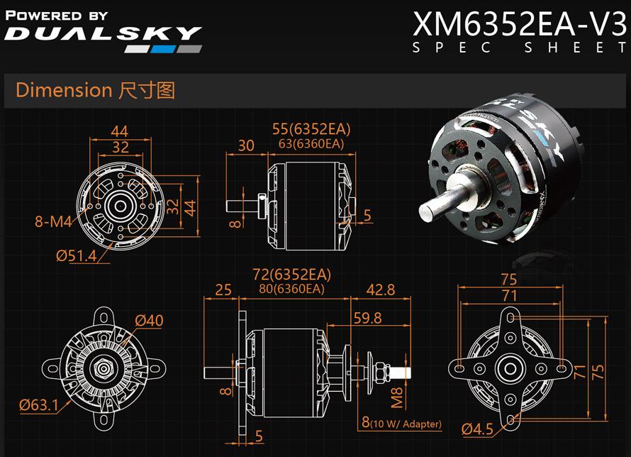 Dual Sky DSM-51869 XM6352EA-20 V3 280KV Brushless Outrunner Motor