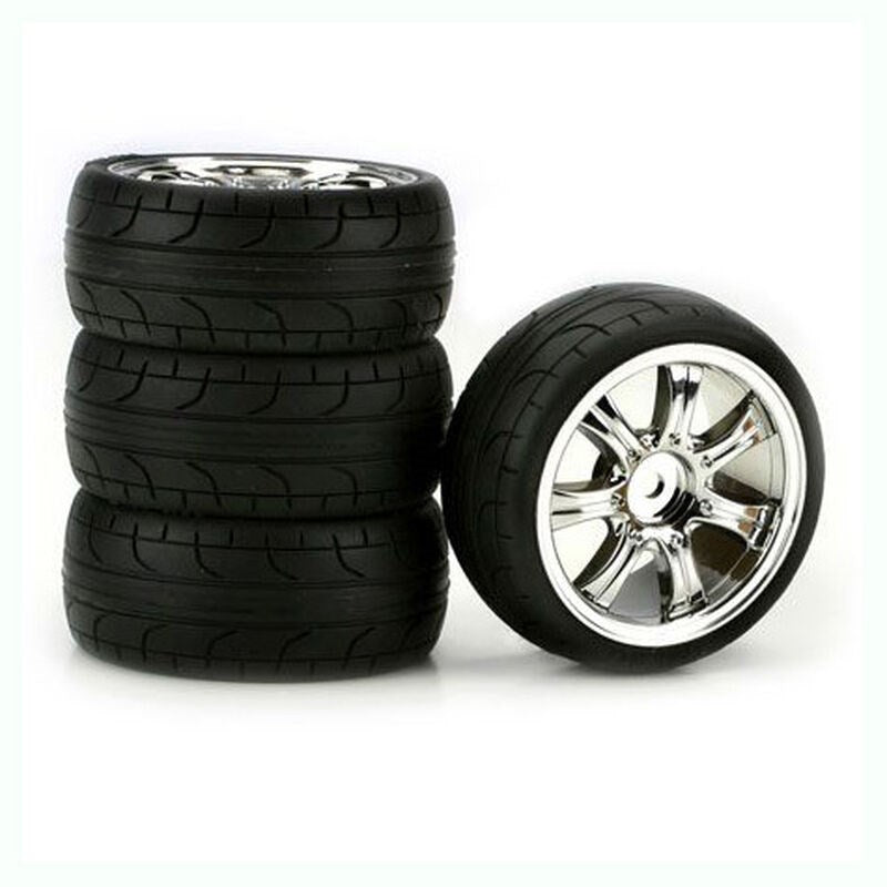 Duratrax DTXC2813 7-Spoke Chrome 2mm Off-Set ST Radial (4) by Duratrax - Hobby City NZ