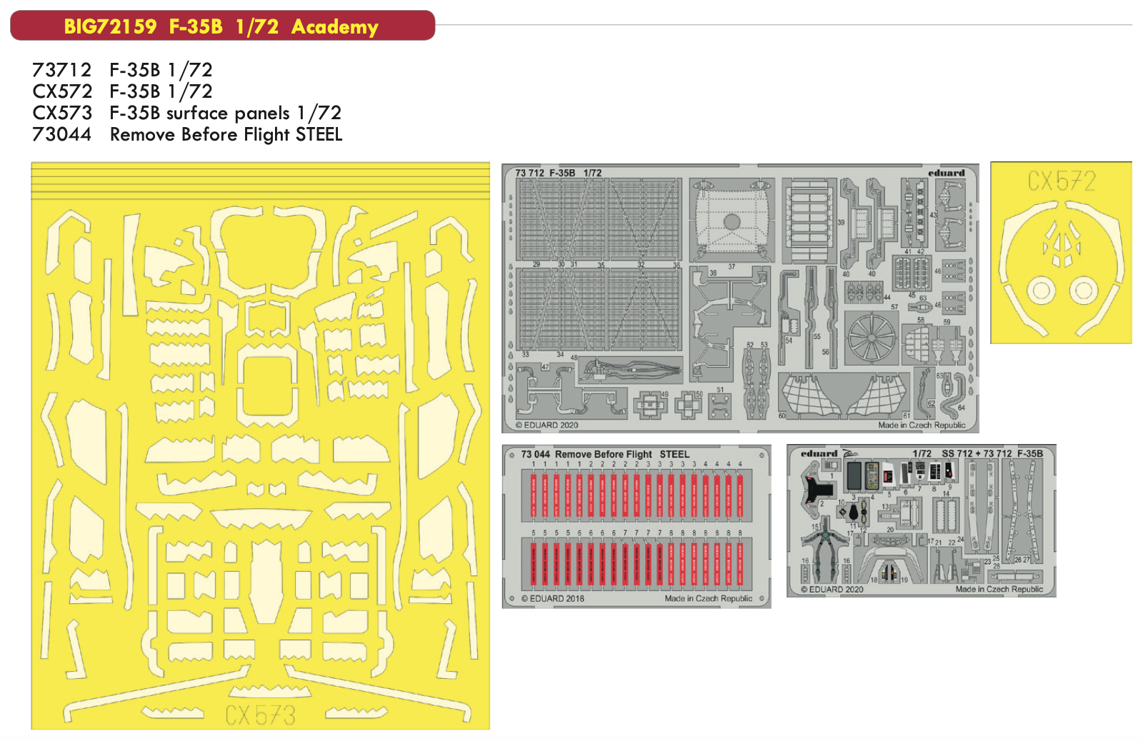 Eduard BIG72159 1/72 F-35B Photo etch set (Academy) Big Ed (8966307840237)