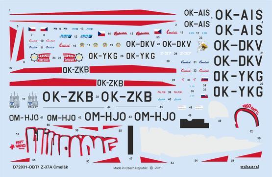 Eduard D72031 1/72 Z-37A Cmelak Decals (8966308561133)