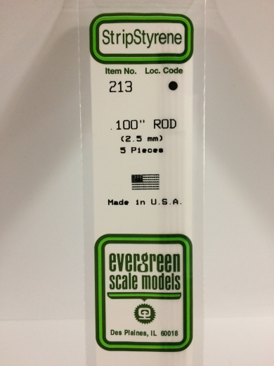 Evergreen 213 Styrene Round Rod (0.100 X 14") - 5 pieces